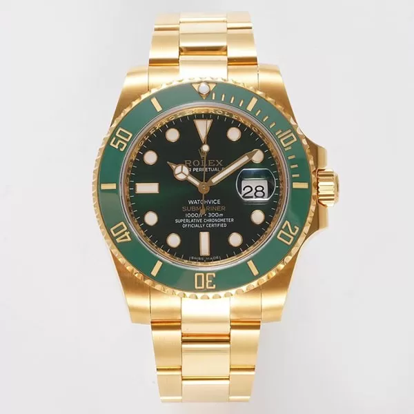 人気のRolexサブマリーナコピー時計デイト自動巻きイエローゴールドメンズグリーン 16618[7544]
